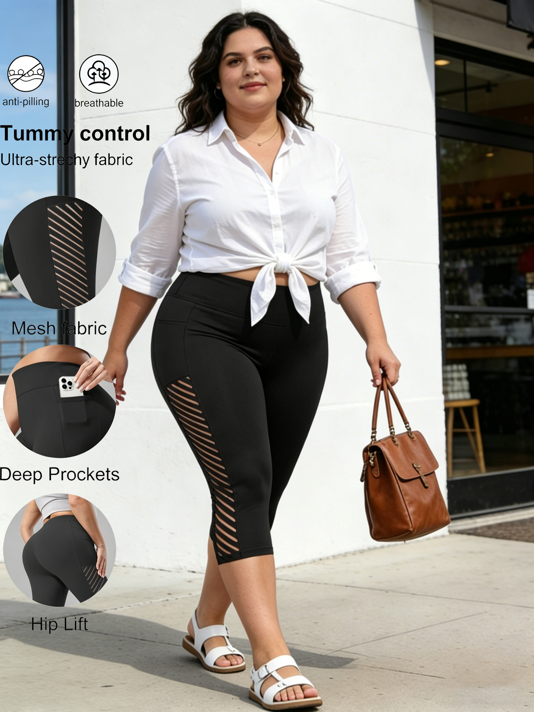 Pilates Yoga Leggings - Plus Capri Leggings Thick High Waist